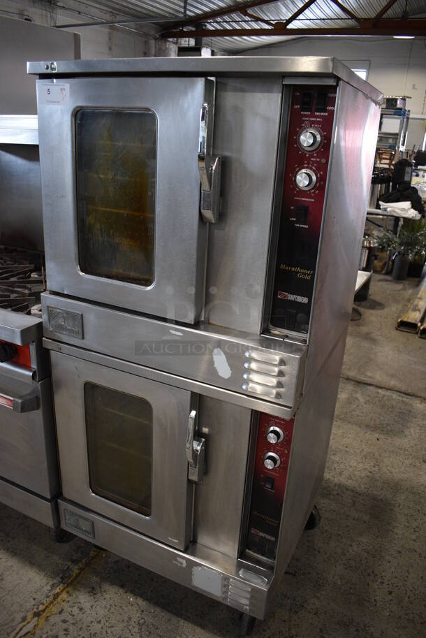 2 Southbend Marathoner Gold Stainless Steel Commercial Natural Gas Powered Half Size Convection Oven w/ View Through Door, Metal Oven Racks and Thermostatic Controls on Commercial Casters. 30x27x64.5. 2 Times Your Bid! - Image 2 of 9