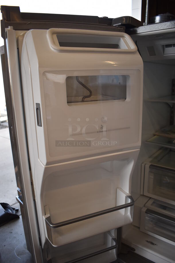 BRAND NEW SCRATCH AND DENT! Whirlpool WRF997SDDM00 Stainless Steel Commercial French Style Cooler Freezer Combo Unit w/ Water and Ice Dispenser. 115 Volts, 1 Phase. 36x36x70. Tested and Powers On and Cooler Works But Freezer Temps at 44 Degrees - Image 7 of 12