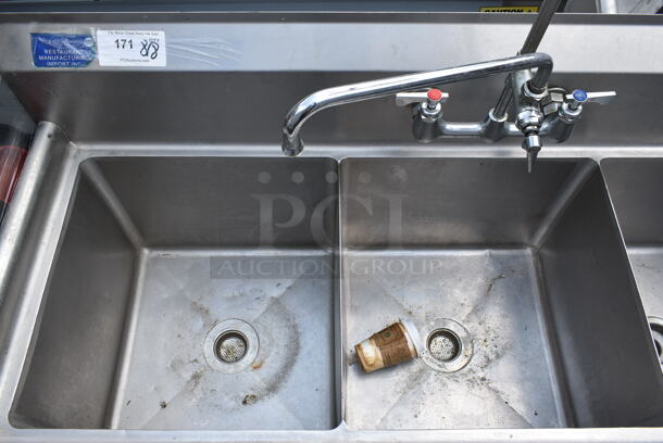 Stainless Steel Commercial 3 Bay Sink w/ Faucet, Handles, Spray Nozzle Attachment. Bays 18x18 - Image 5 of 10