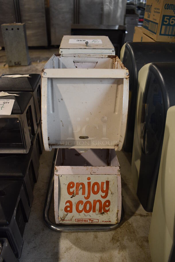 2 Metal Countertop Cone Dispensers w/ Extra Top Piece. Missing 2 Lids. 9x11x17. 2 Times Your Bid! - Image 1 of 4