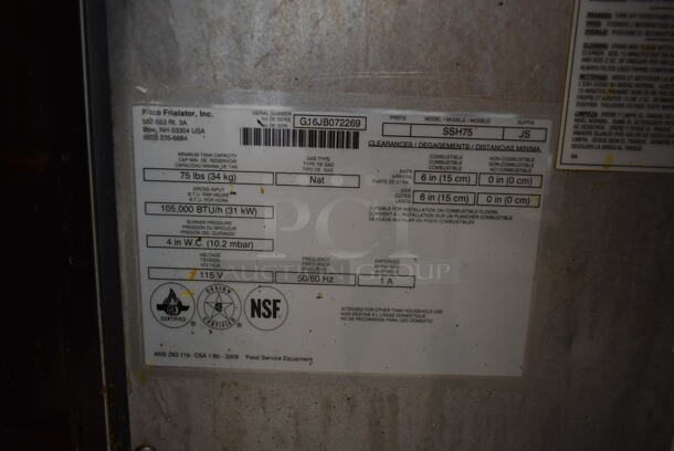 2016 Pitco Frialator SSH75 Solstice Supreme Stainless Steel Commercial Natural Gas Powered Deep Fat Fryer w/ Filtration System on Commercial Casters. 105,000 BTU. - Image 11 of 11