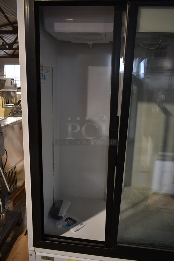 BRAND NEW SCRATCH AND DENT! Beverage Air MT49-1-SD ENERGY STAR Metal Commercial 2 Door Reach In Cooler Merchandiser. Stock Picture Used as Gallery. 115 Volts, 1 Phase. Tested and Working! - Image 4 of 8