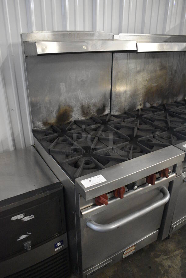 Vulcan Stainless Steel Commercial Natural Gas Powered 4 Burner Range w/ Oven, Over Shelf and Back Splash. 24x30x59 - Image 3 of 7