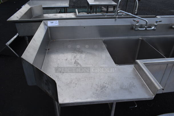Stainless Steel Commercial 3 Bay Dirty Side Right Side Dishwasher Table w/ 2 Faucet, Spray Nozzle and 2 Handles. - Image 3 of 6