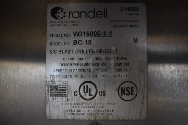 2013 Randell BC-18 Stainless Steel Commercial Floor Style Blast Chiller. 115/230 Volts, 1 Phase. - Image 4 of 7