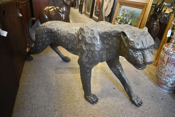 AWESOME! Bronze Painted Jaguar Statue. - Image 1 of 8