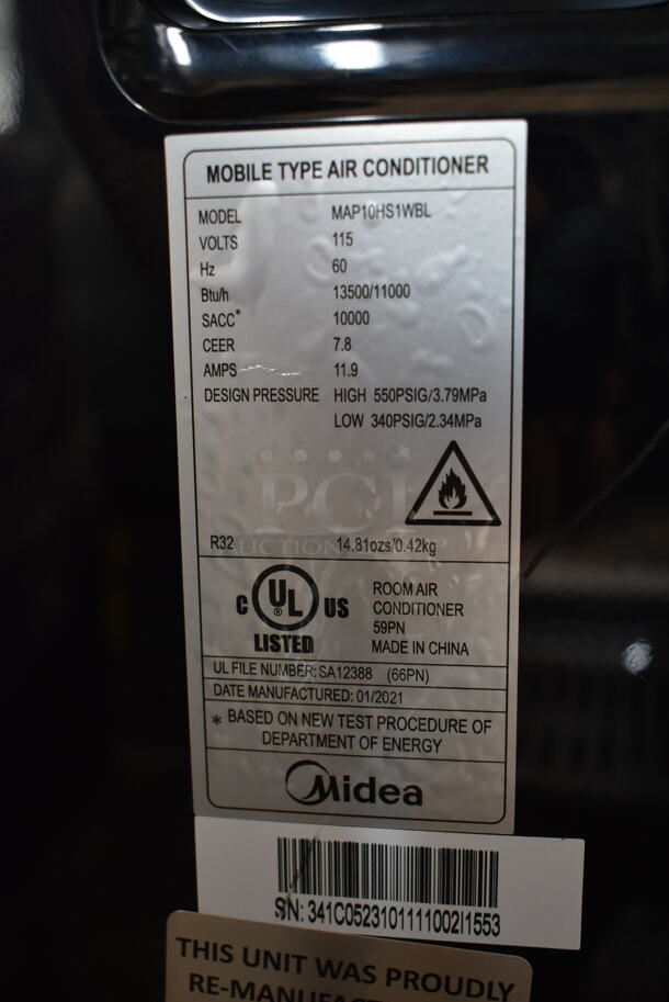 BRAND NEW SCRATCH AND DENT! Midea MAP10HS1WBL 10,000 BTU 4 in 1 Smart Portable Air Conditioner with Heat. 115 Volts, 1 Phase. Tested and Working! - Image 6 of 7