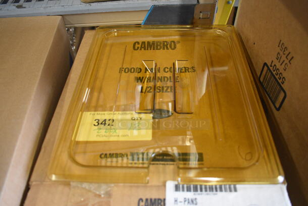 ALL ONE MONEY! Lot of 12 BRAND NEW IN BOX! Cambro Poly Amber Colored 1/2 Size Drop In Bin Lids!