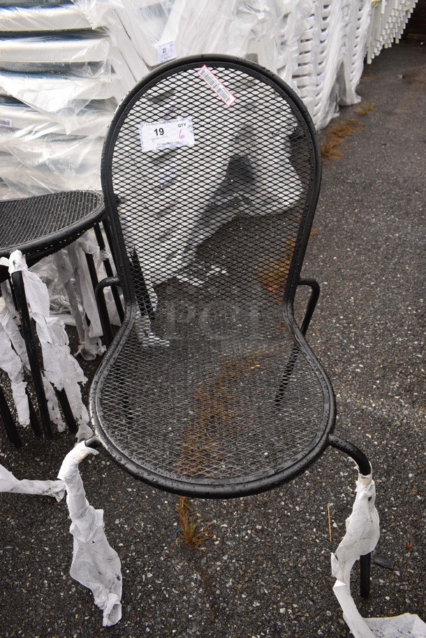 6 BRAND NEW SCRATCH AND DENT! Lancaster Table & Seating Harbor Black Powder Coated Steel Mesh Stackable Outdoor Side Chair. 22x22x36. 6 Times Your Bid!