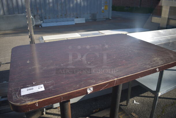 Table With Open Front And Wood Style Top On Two Steel Legs With Base. - Image 3 of 5