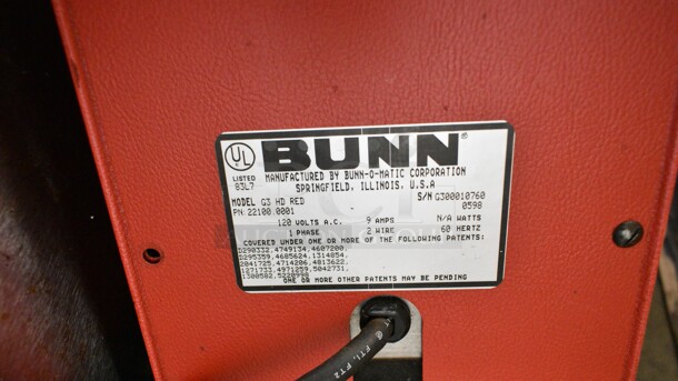 Bunn G3 HD RED Metal Commercial Countertop Coffee Bean Grinder. 120 Volts, 1 Phase. Tested and Working!  - Image 7 of 7