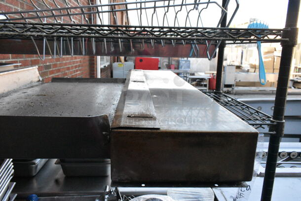 Green Finish 4 Tier Wire Shelving Unit on Commercial Casters w/ Contents including Baskets, Stainless Steel Drop In Bins and Metal Baking Pans. BUYER MUST DISMANTLE. PCI CANNOT DISMANTLE FOR SHIPPING. PLEASE CONSIDER FREIGHT CHARGES. - Image 7 of 8