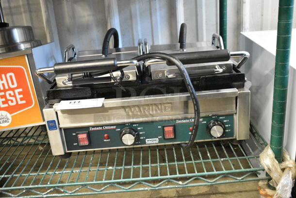BRAND NEW SCRATCH AND DENT! 2023 Waring WFG300 Stainless Steel Commercial Countertop Double Panini Press. 240 Volts, 1 Phase. Tested and Working! - Image 2 of 5