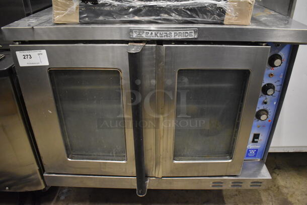 Bakers Pride Stainless Steel Commercial Electric Powered Full Size Convection Oven w/ View Through Doors, Metal Oven Racks and Thermostatic Controls. Comes w/ Legs. 208 Volts, 3 Phase. 38x38x34 - Image 1 of 6