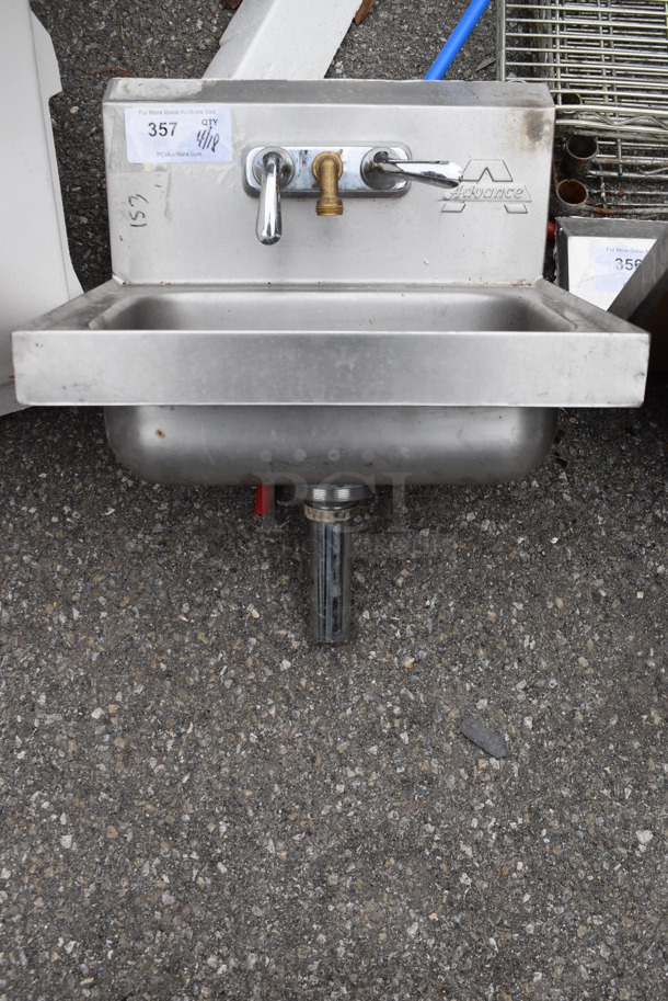 Advance Tabco Stainless Steel Commercial Single Bay Wall Mount Sink w/ Faucet and Handles.