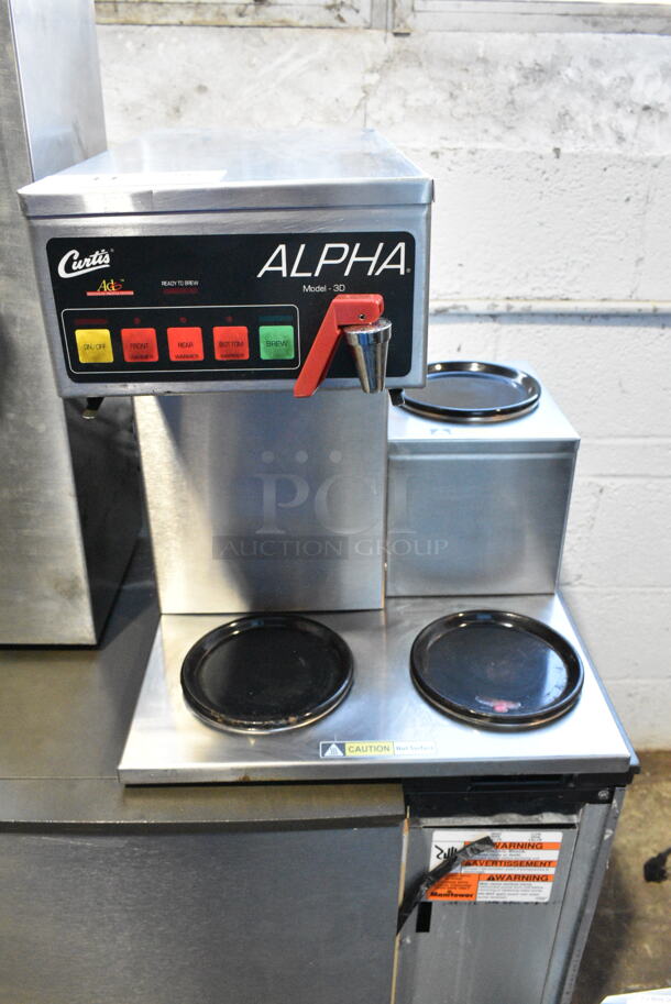 Curtis Alpha 3DR-12 Stainless Steel Commercial Countertop 3 Burner Coffee Machine w/ Hot Water Dispenser. 120 Volts, 1 Phase.  - Image 1 of 7