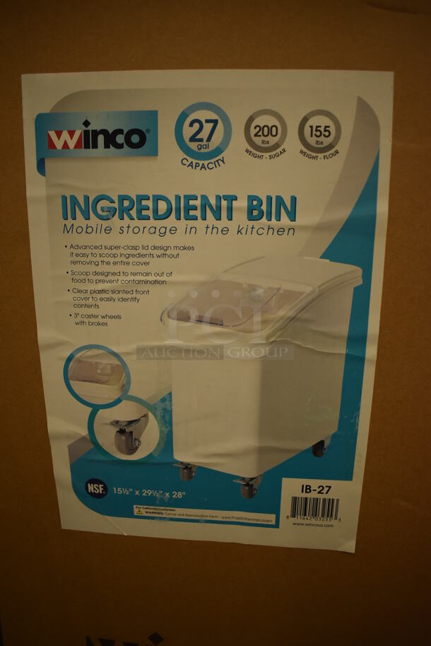 BRAND NEW IN BOX! Winco White Poly Ingredient Bin on Commercial Casters. 15.5x29.5x28 - Image 2 of 12