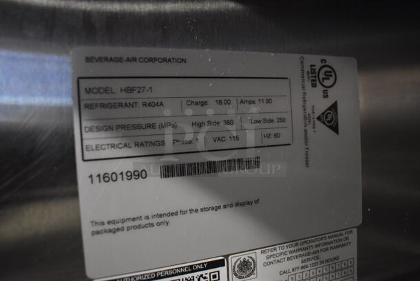 Beverage Air HBF27-1 Horizon Series Stainless Steel Commercial Single Door Reach In Freezer w/ Poly Coated Racks on Commercial Casters. 115 Volts, 1 Phase. 30x32x84. Tested and Working! - Image 4 of 5