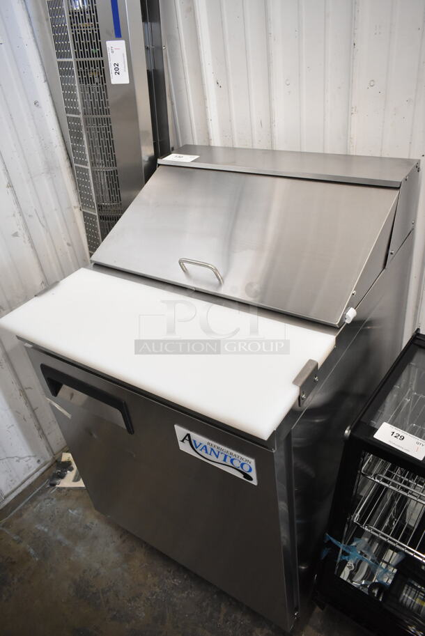 BRAND NEW SCRATCH AND DENT! 2024 Avantco 178APT27HC Stainless Steel Commercial Sandwich Salad Prep Table Bain Marie Mega Top on Commercial Casters. 115 Volts, 1 Phase. Tested and Working! - Image 2 of 7