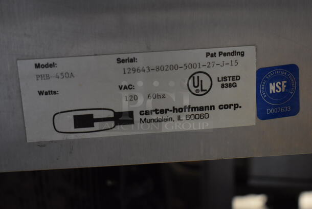 Carter Hoffmann PHB-450A Stainless Steel Commercial Holding Rack on Commercial Casters. 120 Volts, 1 Phase. 29x35x74. Tested and Powers On But Temps at 71 Degrees - Image 8 of 8