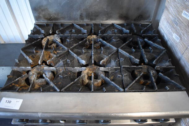 Radiance Stainless Steel Commercial Natural Gas Powered 6 Burner Range w/ Oven, Over Shelf and Back Splash on Commercial Casters. 36x33x57 - Image 5 of 6