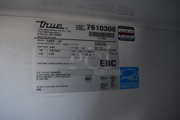 2013 True TG2R-2S 2 Door Stainless Steel Reach in Cooler w/ Poly Coated Racks. 115 Volt, 1 Phase. Tested and Working! - Image 6 of 6