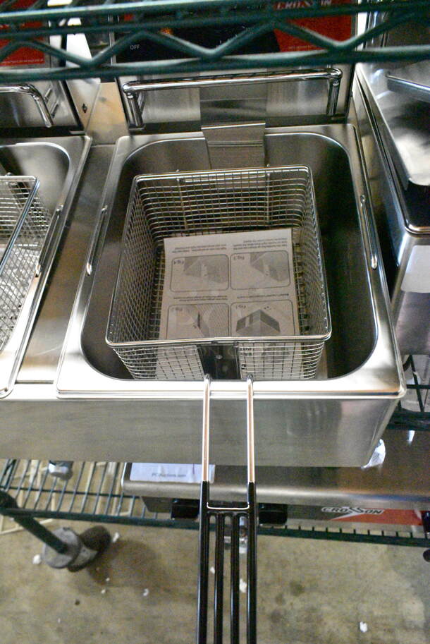 BRAND NEW SCRATCH AND DENT! 2023 Crosson EF-6V-2 Stainless Steel Commercial Countertop Electric Powered 2 Bay Fryer w/ 2 Metal Fry Baskets. 120 Volts, 1 Phase. - Image 5 of 9