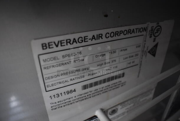 Beverage Air SPE60-16 Stainless Steel Commercial Sandwich Salad Prep Table Bain Marie Mega Top on Commercial Casters. 115 Volts, 1 Phase. 60x29x42. Tested and Powers On But Does Not Get Cold - Image 7 of 7