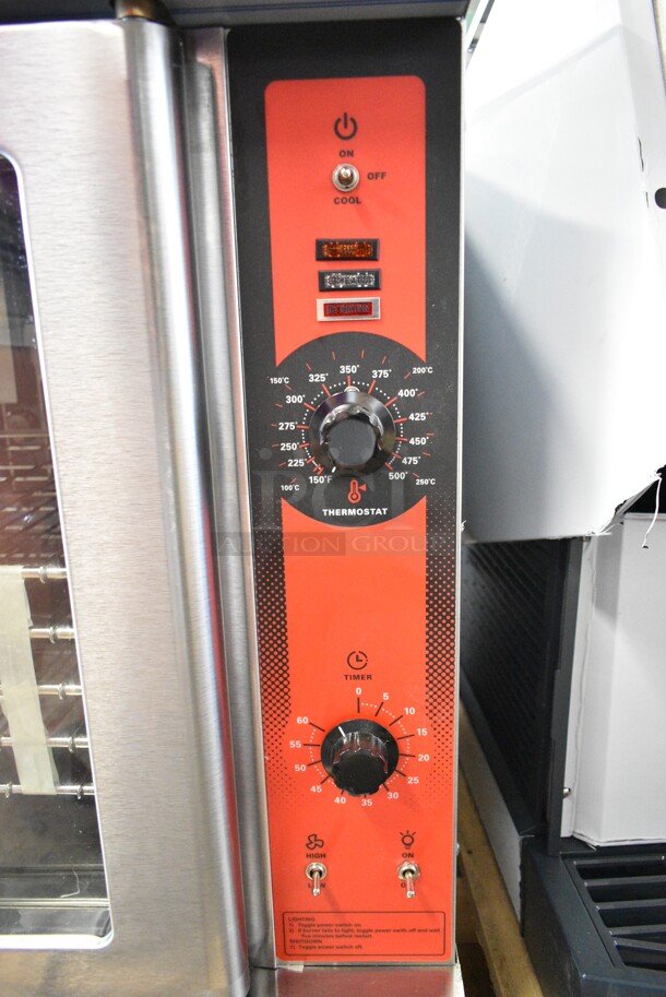 BRAND NEW SCRATCH AND DENT! Vulcan VC4GD-11D150K Stainless Steel Natural Gas Single Deck Full Size Gas Convection Oven with Solid State Controls. 50,000 BTU. No Legs. See Pictures for Broken Glass Pane.  - Image 6 of 9