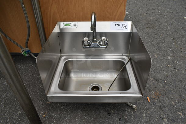 Regency 600HS17SP Stainless Steel Commercial Single Bay Wall Mount Sink w/ Side Splash Guards, Faucet and Handles. - Image 1 of 6
