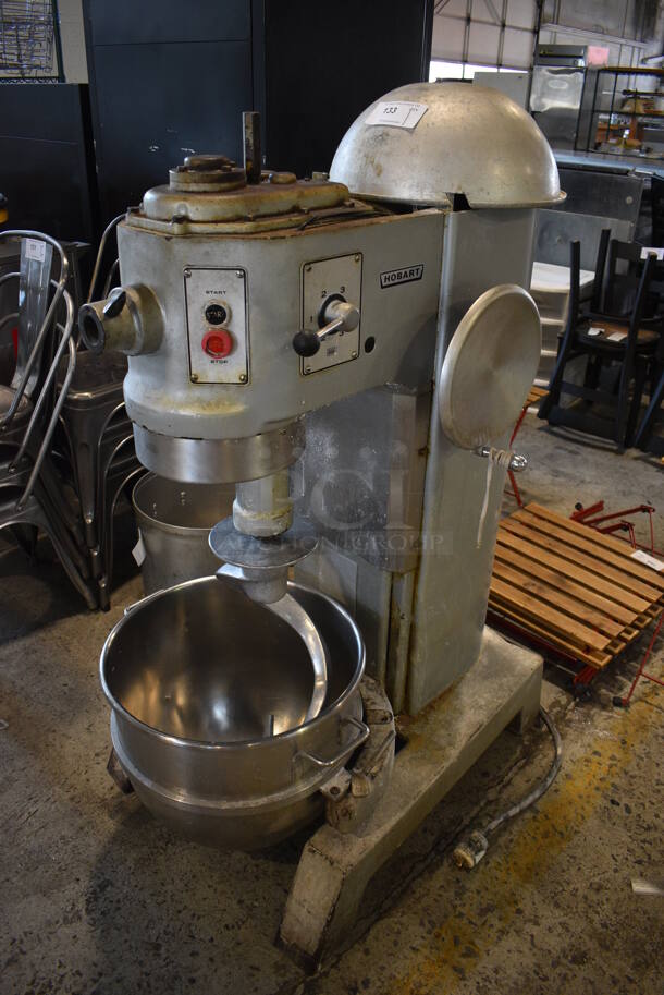Hobart Metal Commercial Floor Style 60 Quart Planetary Dough Mixer w/ Stainless Steel Mixing Bowl and Dough Hook Attachment. 27x42x58