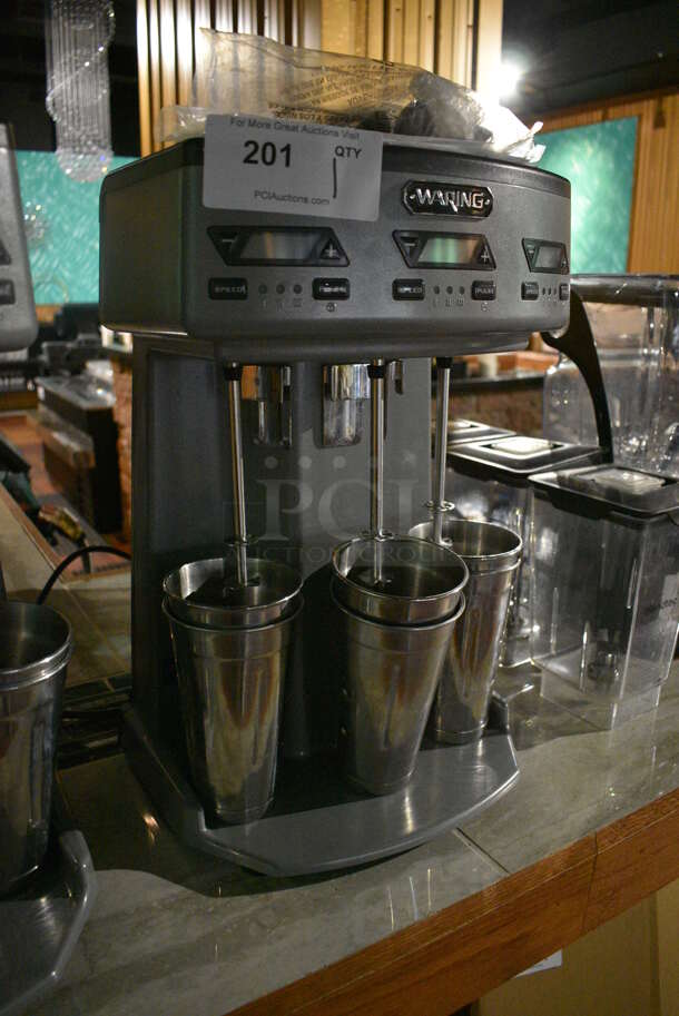 Waring WDM360TX Metal Commercial Countertop 3 Head Drink Mixer w/ 6 Metal Mixing Cups. 120 Volts, 1 Phase. 13x10.5x20. Item Was in Working Condition on Last Day of Business. (bar) - Image 2 of 7