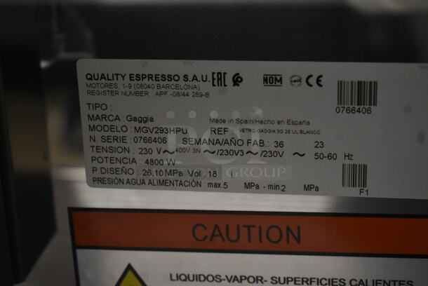 BRAND NEW SCRATCH AND DENT! Gaggia 21AVETRO3W Vetro White 3 Group Automatic Espresso Machine w/ 3 Portafilters and 2 Steam Wands. 220 Volts. - Image 9 of 10