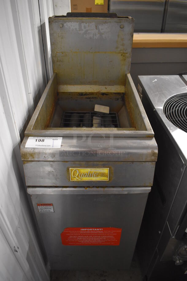 Qualite Stainless Steel Commercial Gas Powered Floor Style Deep Fat Fryer. 15.5x30x47