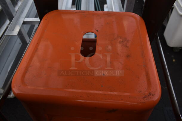 5 Metal Tolix Style Bar Stools; 1 Brown and 4 Orange. 5 Times Your Bid! - Image 4 of 4