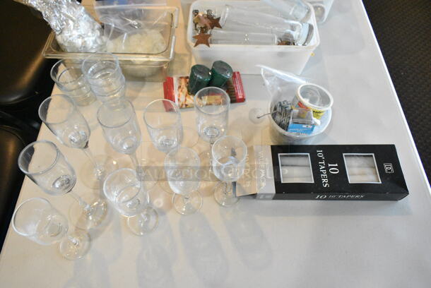 Dining Height Folding Table w/ Contents Including Glasses and St Patricks Day Decor. (booth room)  - Image 2 of 5