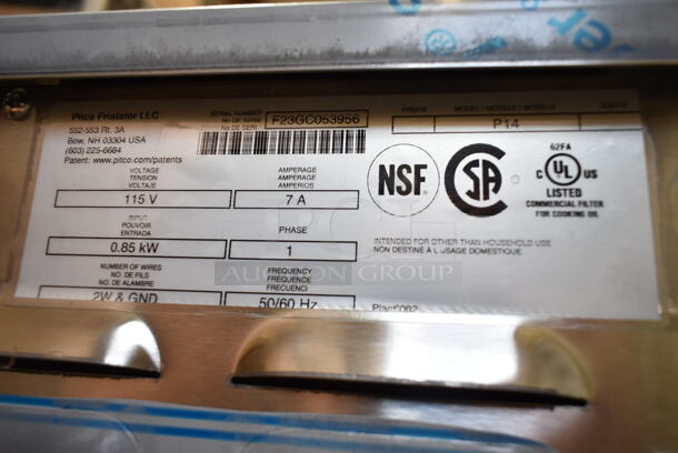 BRAND NEW! 2023 Pitco Frialator P14 Stainless Steel Commercial Portable Fryer Oil Filter Machine on Commercial Casters. 115 Volts, 1 Phase.  - Image 7 of 7
