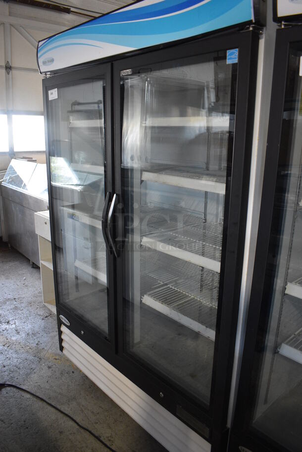 Serv-Ware GR-48 ENERGY STAR Metal Commercial 2 Door Reach In Cooler Merchandiser w/ Poly Coated Racks on Commercial Casters. 115 Volts, 1 Phase. 54x32x82. Tested and Working!