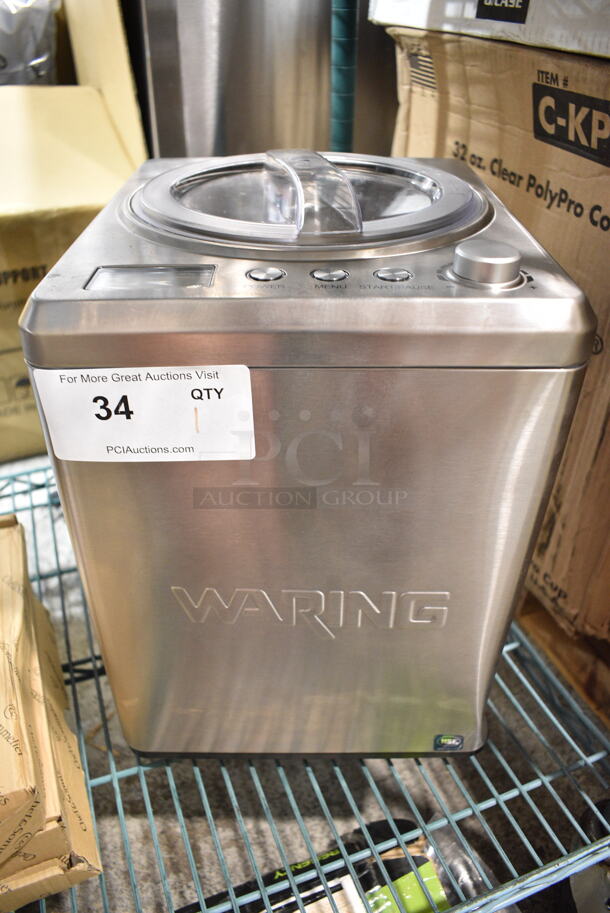 BRAND NEW SCRATCH AND DENT! Waring WCIC25 Stainless Steel Commercial Countertop Ice Cream Maker. 110-120 Volts, 1 Phase.  - Image 2 of 6