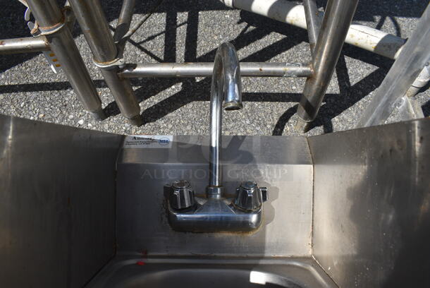 Stainless Steel Commercial Single Bay Wall Mount Sink w/ Faucet, Handles and Side Splash Guards. 13x17.5x20 - Image 2 of 4