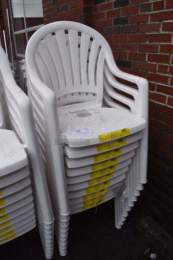 10 BRAND NEW SCRATCH AND DENT! Grosfillex 49092004 / US092004 Pacific White Fanback Stacking Resin Armchair. 23x21x35.5. 10 Times Your Bid! - Image 2 of 6
