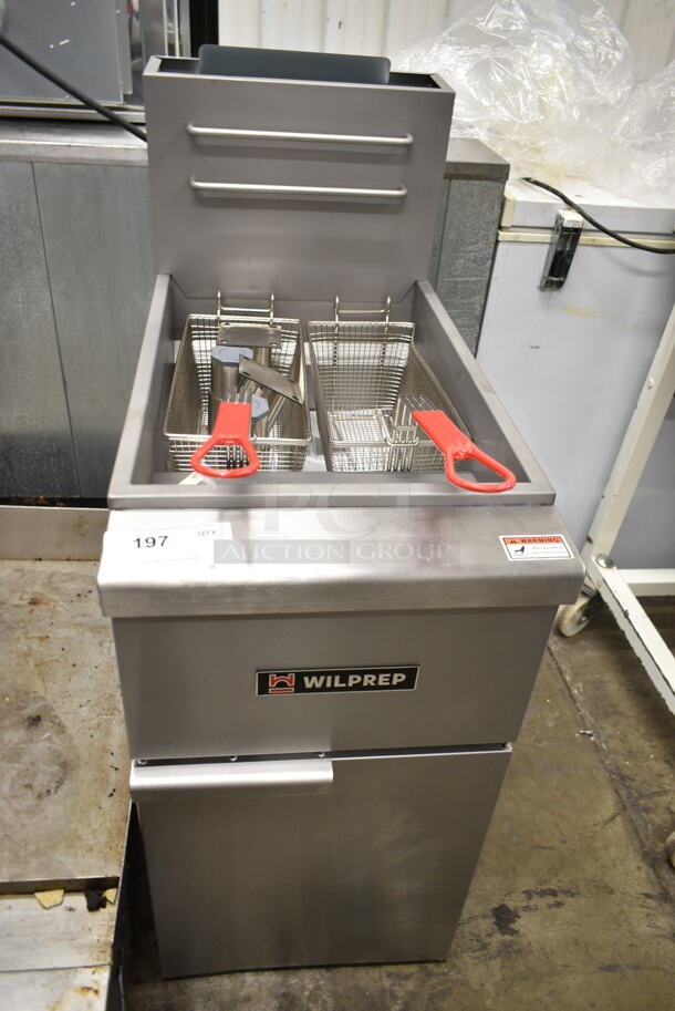 BRAND NEW SCRATCH AND DENT! Wilprep WP-F3-NG Stainless Steel Commercial Floor Style Natural Gas Powered Deep Fat Fryer w/ 2 Metal Fry Baskets. 90,000 BTU. - Image 1 of 8