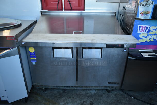 Everest EPBR2 Stainless Steel Commercial Sandwich Salad Prep Table Bain Marie Mega Top w/ Drop In Bins and Cutting Board on Commercial Casters. 115 Volts, 1 Phase. Tested and Powers On But Does Not Get Cold - Image 1 of 8