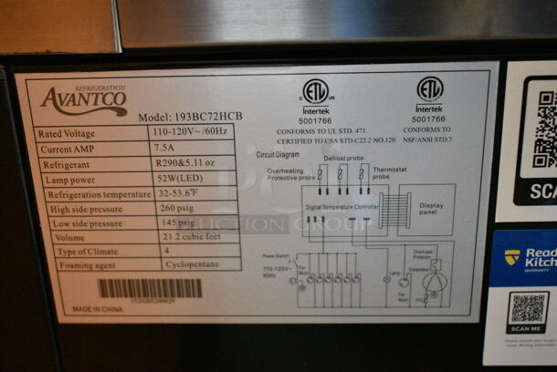 BRAND NEW SCRATCH AND DENT! Avantco 193BC72HCB Curved Glass Black Refrigerated Bakery Display Case. 120 Volts, 1 Phase. Tested and Working! - Image 9 of 9