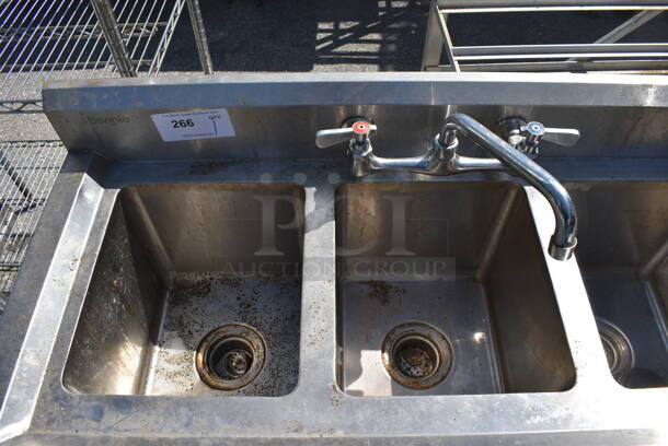 Stainless Steel Commercial 3 Bay Sink w/ Faucet and Handles. 40x19x37.5. Bays 10x11x10 - Image 3 of 6