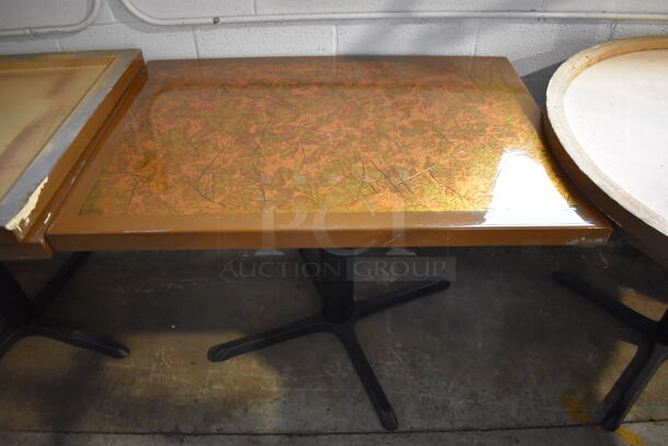 2 Leaf Patterned Tabletop on Black Metal Table Base. 42x30x29. 2 Times Your Bid!