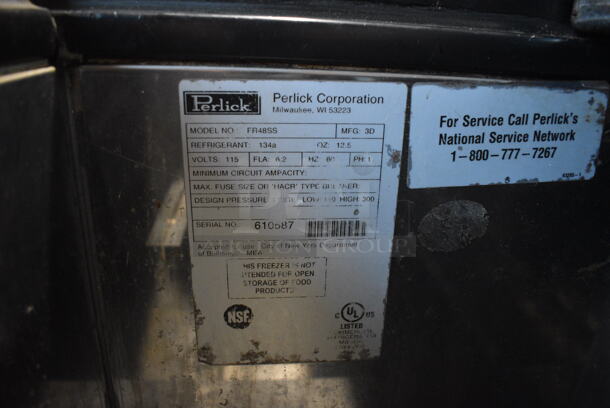 Perlick Model FR48SS Stainless Steel Commercial Bottled Back Bar Cooler w/ 2 Sliding Lids on Commercial Casters. 115 Volts, 1 Phase. 48x25x40. Tested and Working! - Image 7 of 8