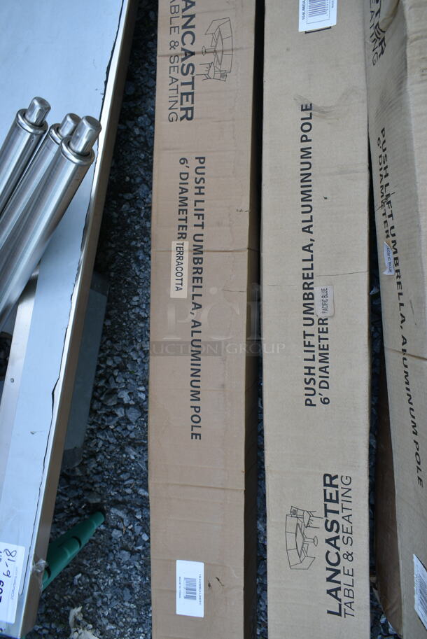 3 BRAND NEW SCRATCH AND DENT! Lancaster Table & Seating Push Lift Umbrella; 2 164UMBAL06PB and 1 164UMBSS75CM. 3 Times Your Bid! - Image 3 of 4