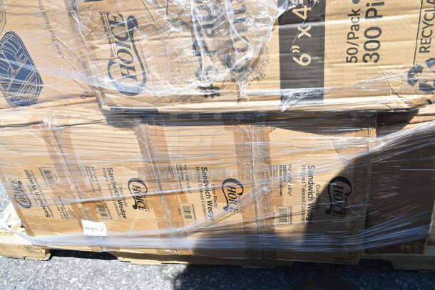 PALLET LOT of 35 BRAND NEW Boxes Including 500TO993C Choice 9" x 9" x 3" Microwaveable 3-Compartment Black / Clear Plastic Hinged Container - 100/Case, 2 box 127RD8BULK Choice 8 oz. Customizable Microwavable Translucent Round Deli Container - 500/Case, 795PTOKFT8 Choice Kraft Microwavable Folded Paper #8 Take-Out Container 6" x 4 3/4" x 2 1/2" - 300/Case, 966UPWIDEKF1-500 OneUp by Choice Kraft 1-Ply Wide Interfold 6 1/2" x 8 1/2" Dispenser Napkin - 6000/Case, 5014046 Lavex Pro 45 Gallon 3 Mil 40" x 46" Low Density Heavy-Duty Industrial Contractor Black Trash Bag / Can Liner - 50/Case, 127CH32 Choice 32 oz. Clear RPET Hinged Deli Container - 200/Case, 127DM12BULK Choice 12 oz. Ultra Clear PET Plastic Round Deli Container - 500/Case, 433NHT101 Choice 1/6 Standard Size White "Thank You" Standard-Duty Plastic T-Shirt Bag - 700/Case, 3 Box Inteplast Group PB060315H Get Reddi 6" x 3" x 15" Heavy Duty Plastic Food Bag - 1000/Case, 9991LBCBWWH Choice 4 1/4" x 9 3/4" 1 lb. White Customizable Tin Tie Cookie / Coffee / Donut Bag with Window - 100/Pack. 35 Times Your Bid!  - Image 2 of 12
