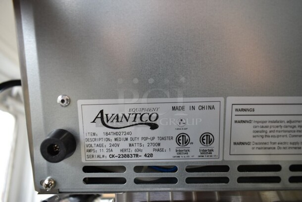 BRAND NEW SCRATCH AND DENT! 2023 Avantco 184THD27240 Stainless Steel Countertop Heavy-Duty Bread/Bagel Switch 4-Slice Commercial Toaster with Wide 1 1/2" Slots. 240 Volts, 1 Phase.  - Image 4 of 4
